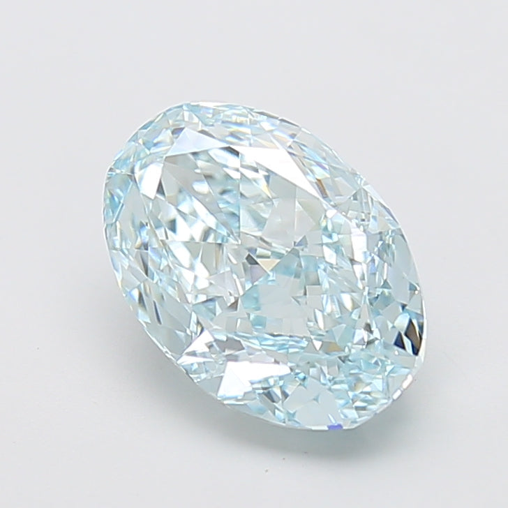 3.73 carat fancy intense greenish blue oval lab grown diamond VVS2 clarity