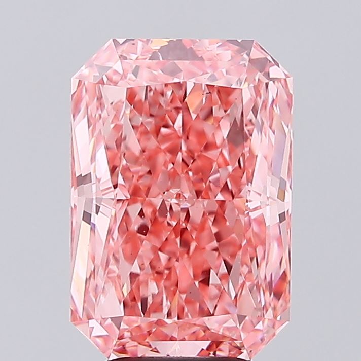 5.01 carat fancy vivid pink radiant lab grown diamond VS2 clarity