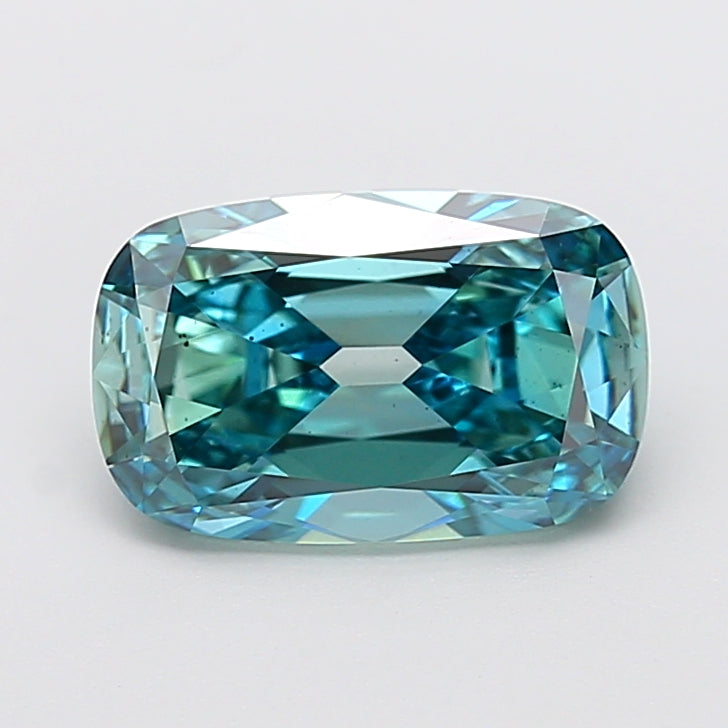 3.03 carat fancy vivid bluish green old mine cushion lab grown diamond VS2 clarity