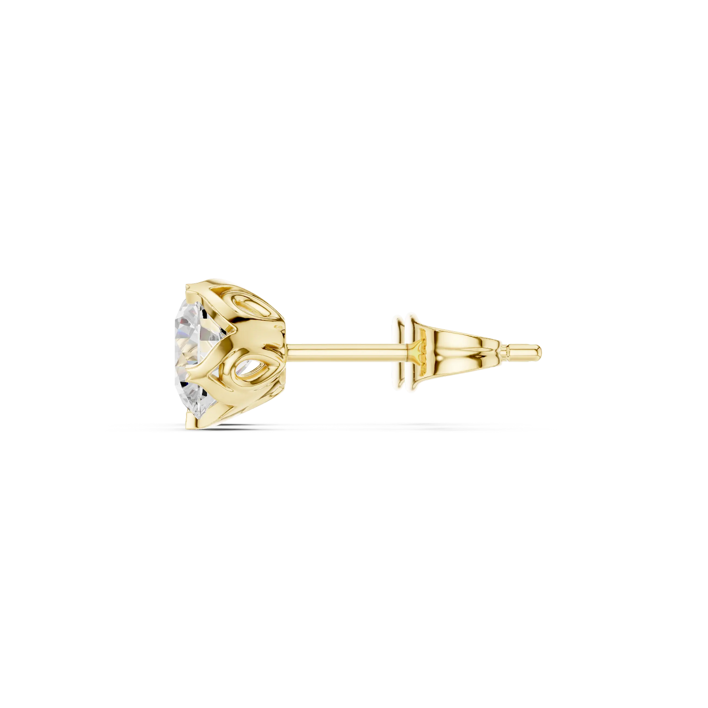 Side-Profile: Round Diamond Stud with Bezel Setting in 14k Yellow Gold - Lab Grown - Driona Jewels