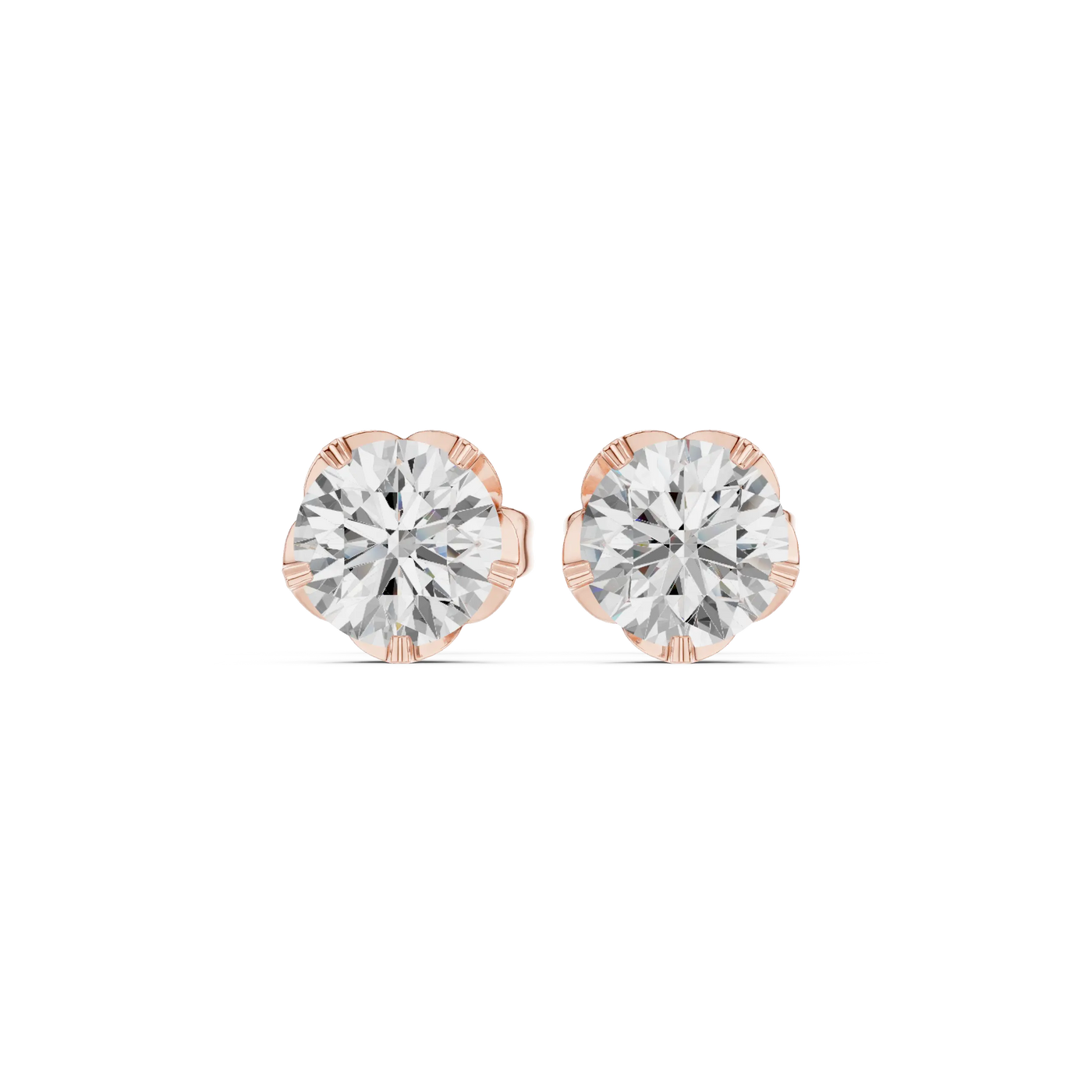Pair-shot: Round Diamond Studs with Prong Setting in 14k Rose Gold - Lab Grown - Driona Jewels
