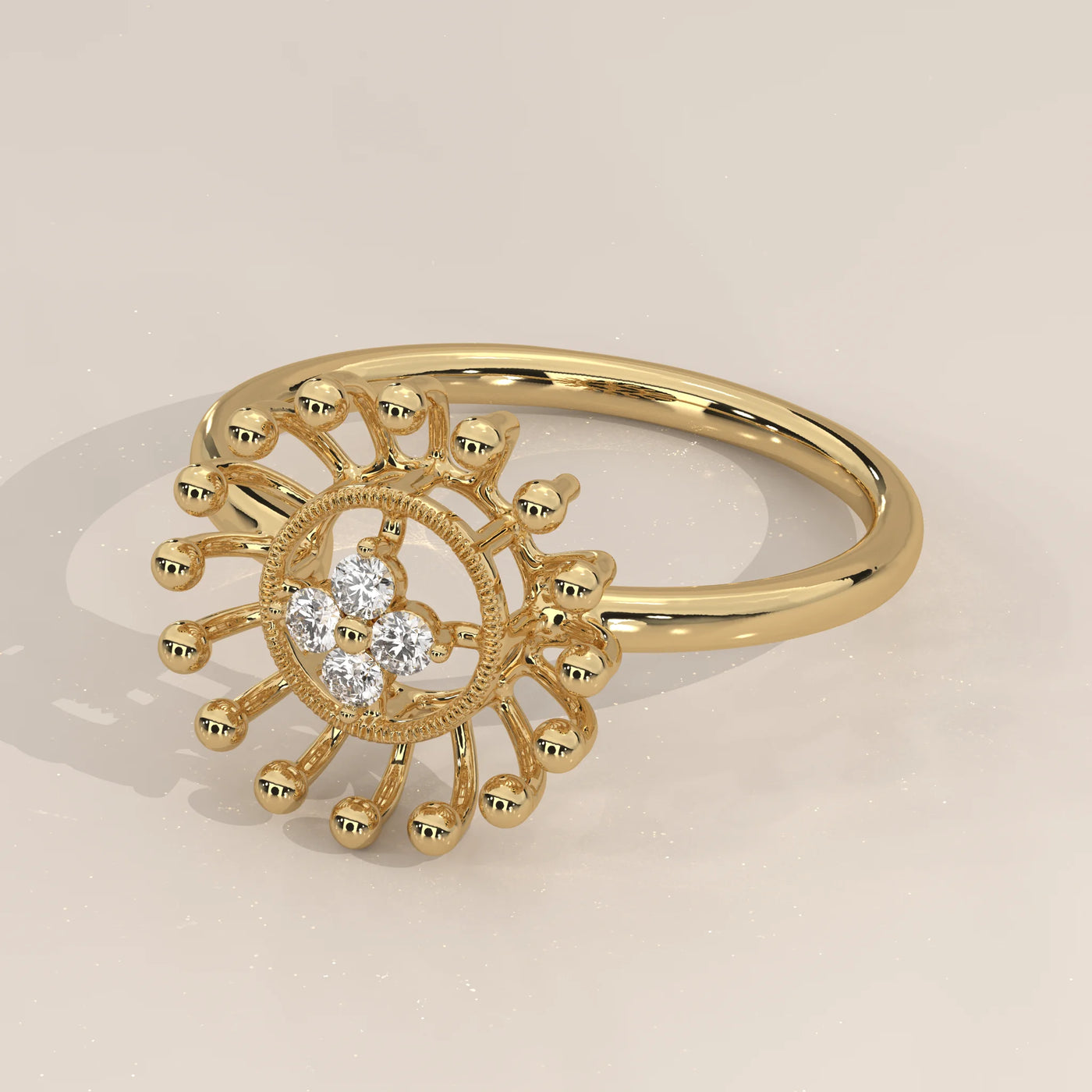Angle View: Round Diamond Statement Ring with Prong Setting in Yellow Gold – Lab Grown – Driona Jewels