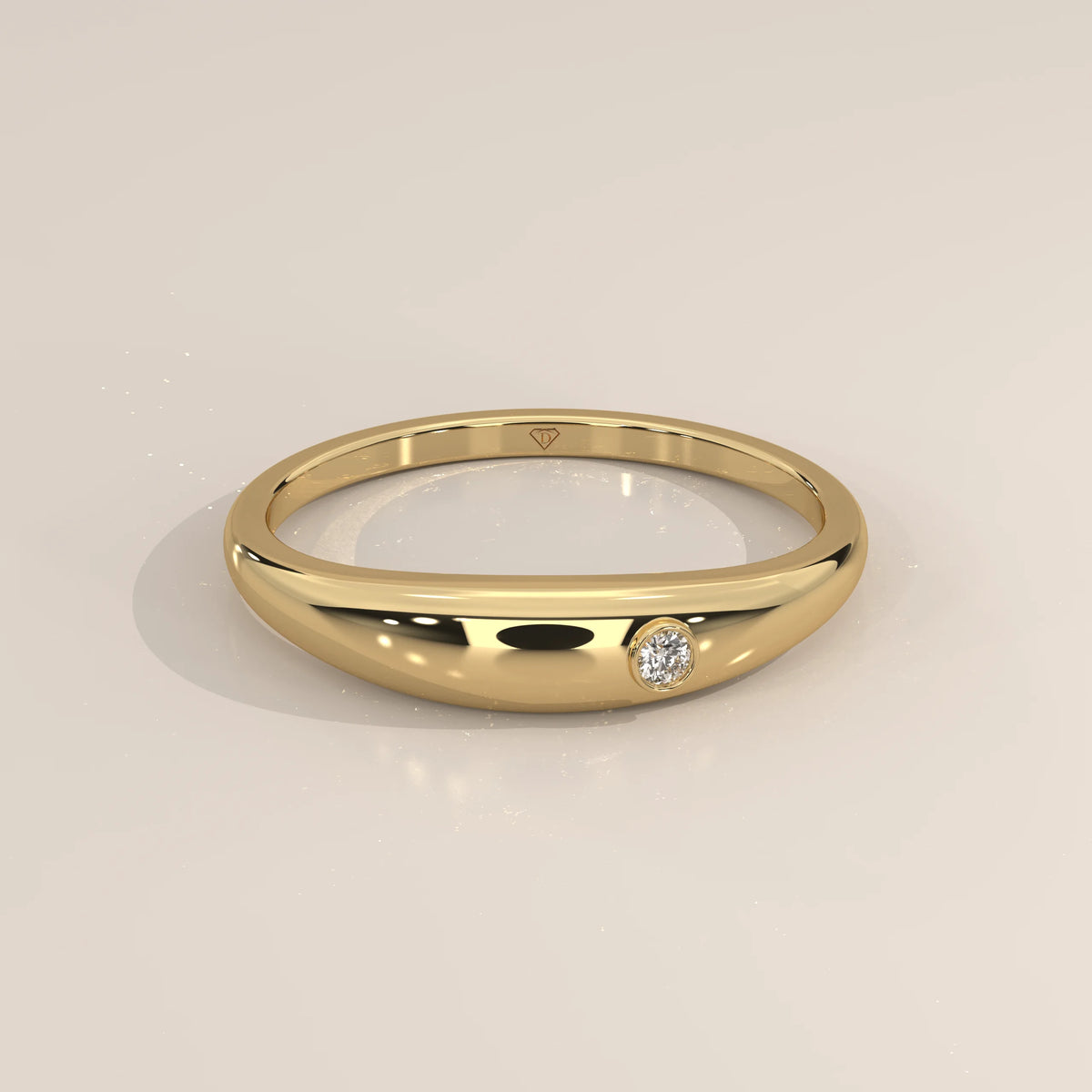 Tapered Dome Gold Band with One Flush Set Round Diamond in yellow gold, shown from the front.
