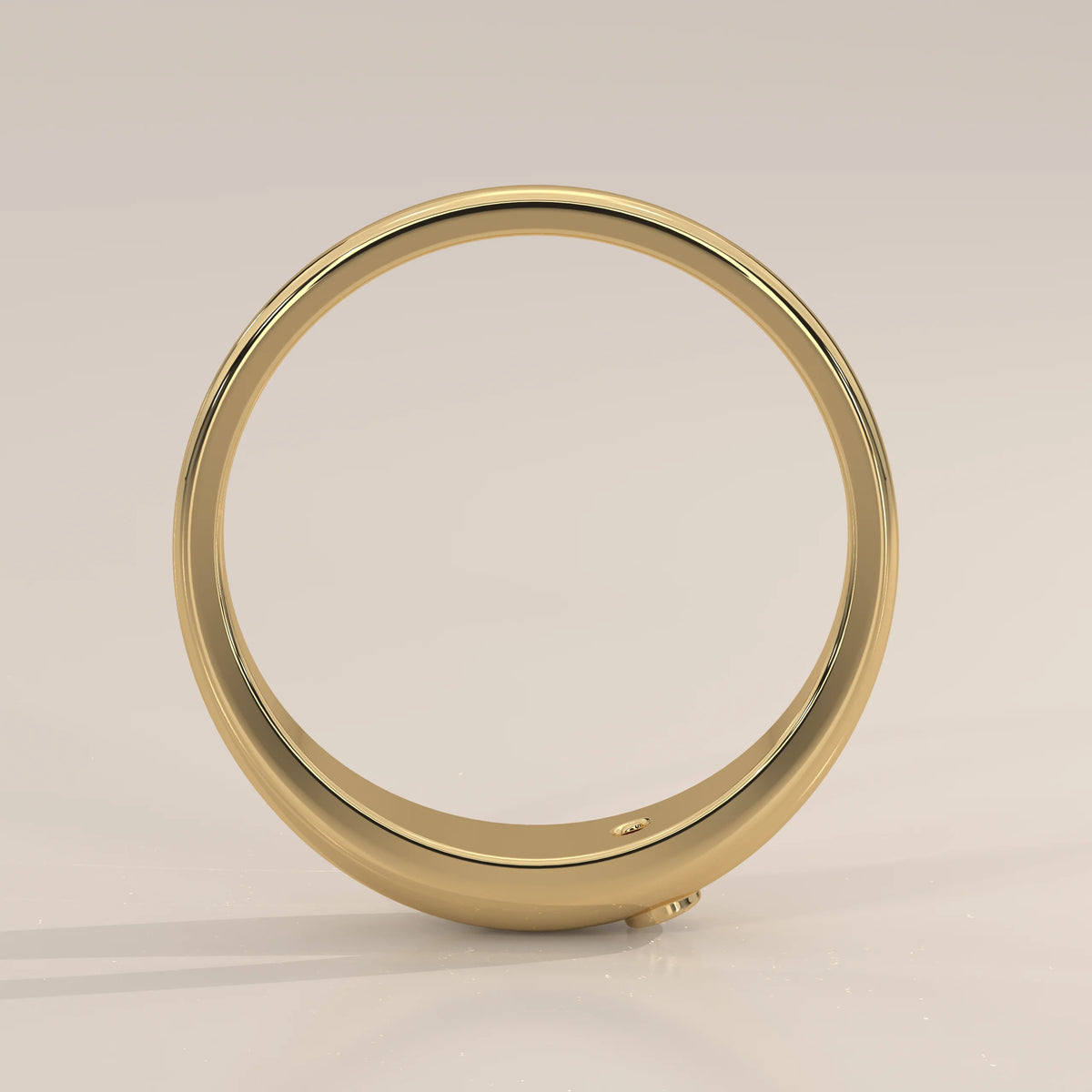 Tapered Dome Gold Band with One Flush Set Round Diamond in yellow gold, side profile view.