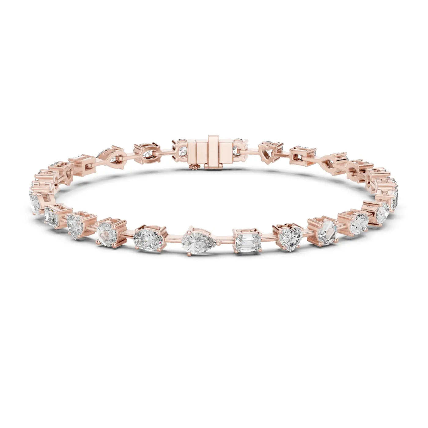 Front View: Round & Pear Cut Diamond Tennis Bracelet with Prong Setting in 14k Rose Gold - Lab Grown - Driona Jewels