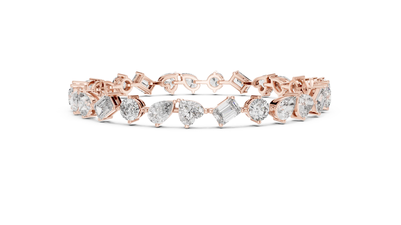 Front View: Round & Baguette Cut Diamond Tennis Bracelet with Prong Setting in 14k Rose Gold - Lab Grown - Driona Jewels