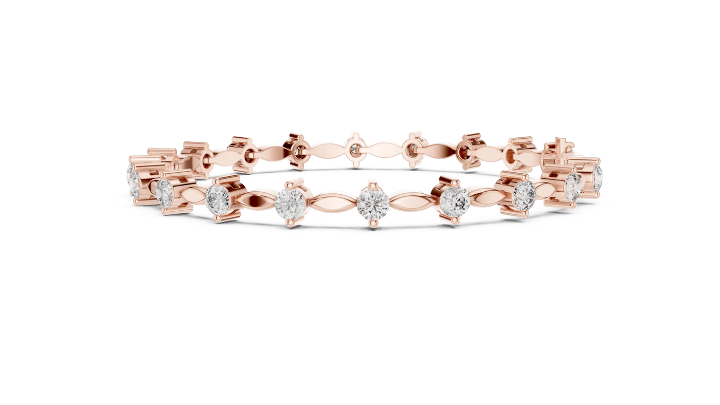 Front-View: Round Cut Diamond Tennis Bracelet with Prong Setting in 14k Rose Gold - Lab Grown - Driona Jewels