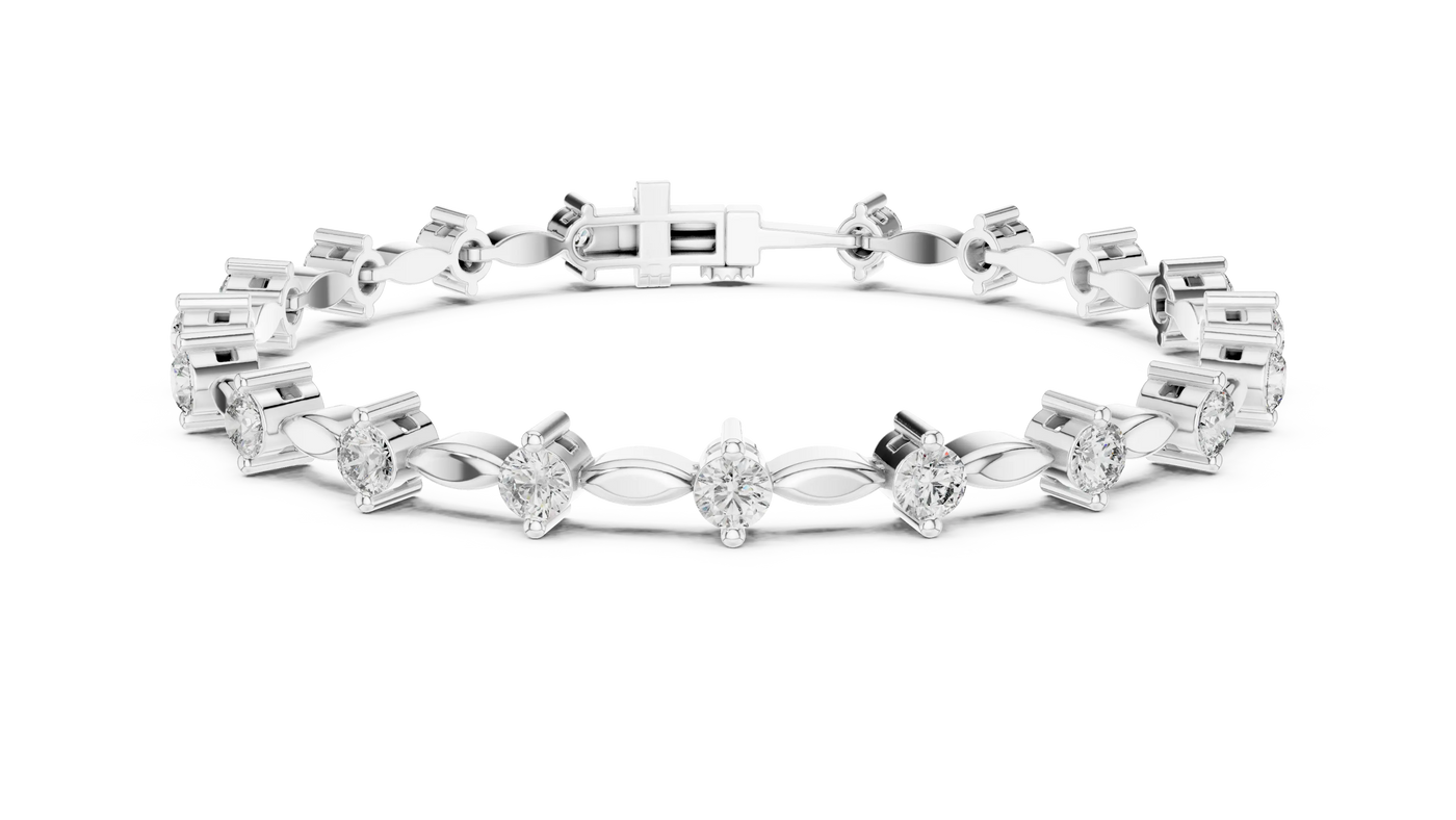 Front-View: Marquise Diamond Tennis Bracelet with Prong Setting in 14k White Gold - Lab Grown - Driona Jewels