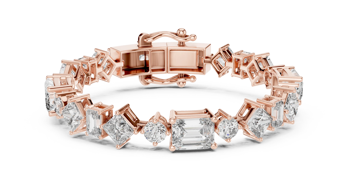 Front View: Emerald Cut Diamond Tennis Bracelet with Prong Setting in 14k Rose Gold - Lab Grown - Driona Jewels