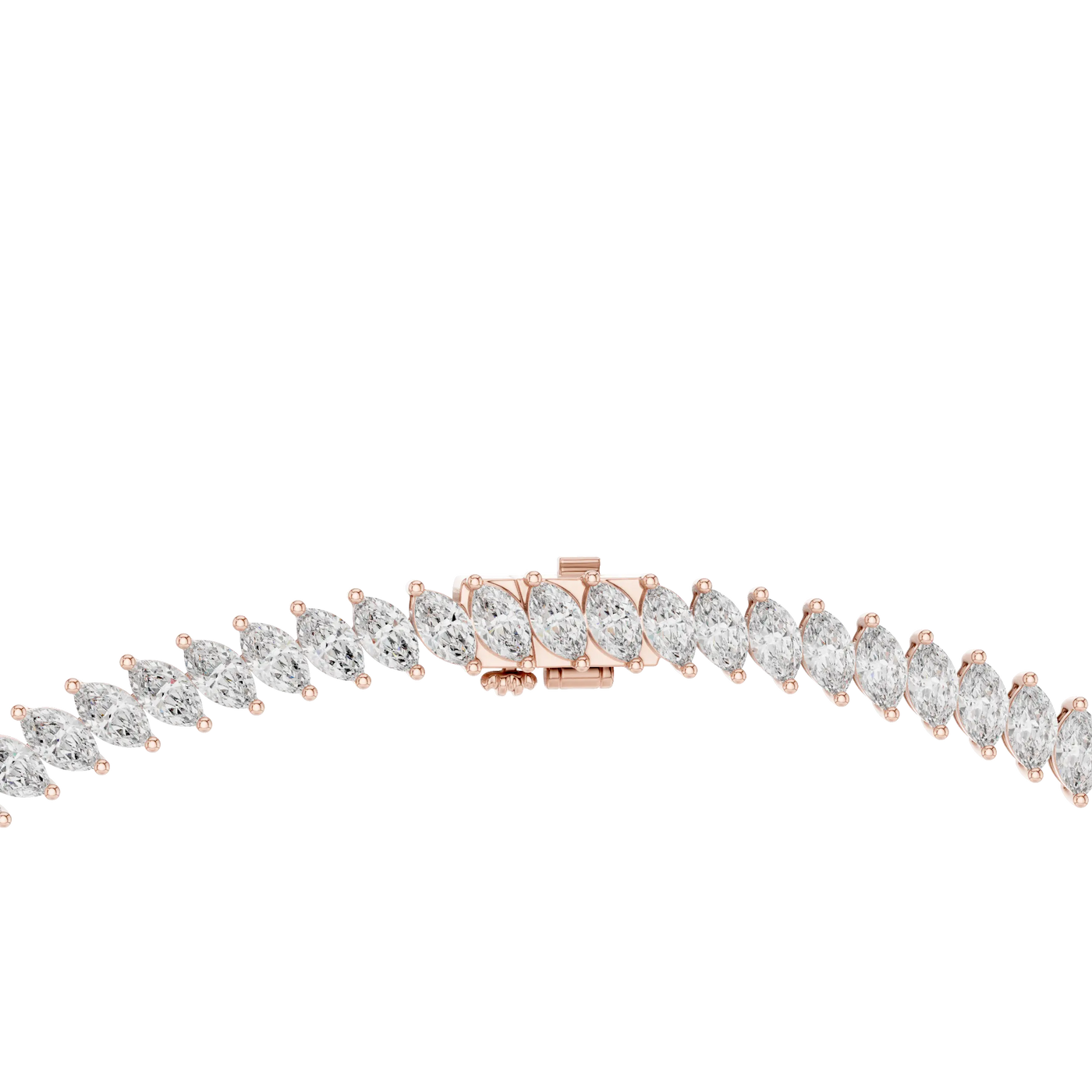 Top View: Marquise Diamond Tennis Bracelet with Prong Setting in 14k Rose Gold - Lab Grown - Driona Jewels