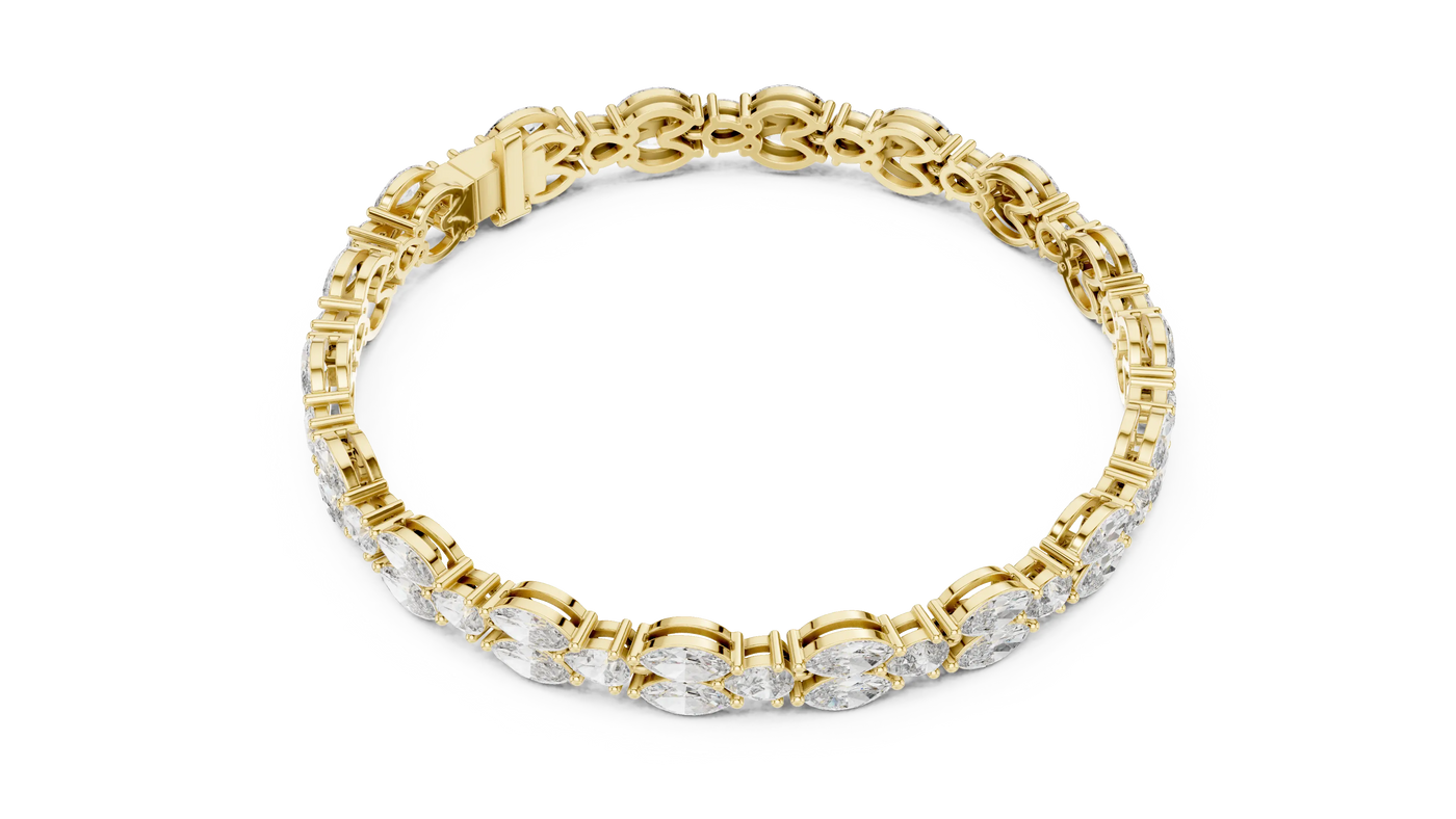 Top View: Oval Diamond Tennis Bracelet with Prong Setting in 14k Yellow Gold - Lab Grown - Driona Jewels