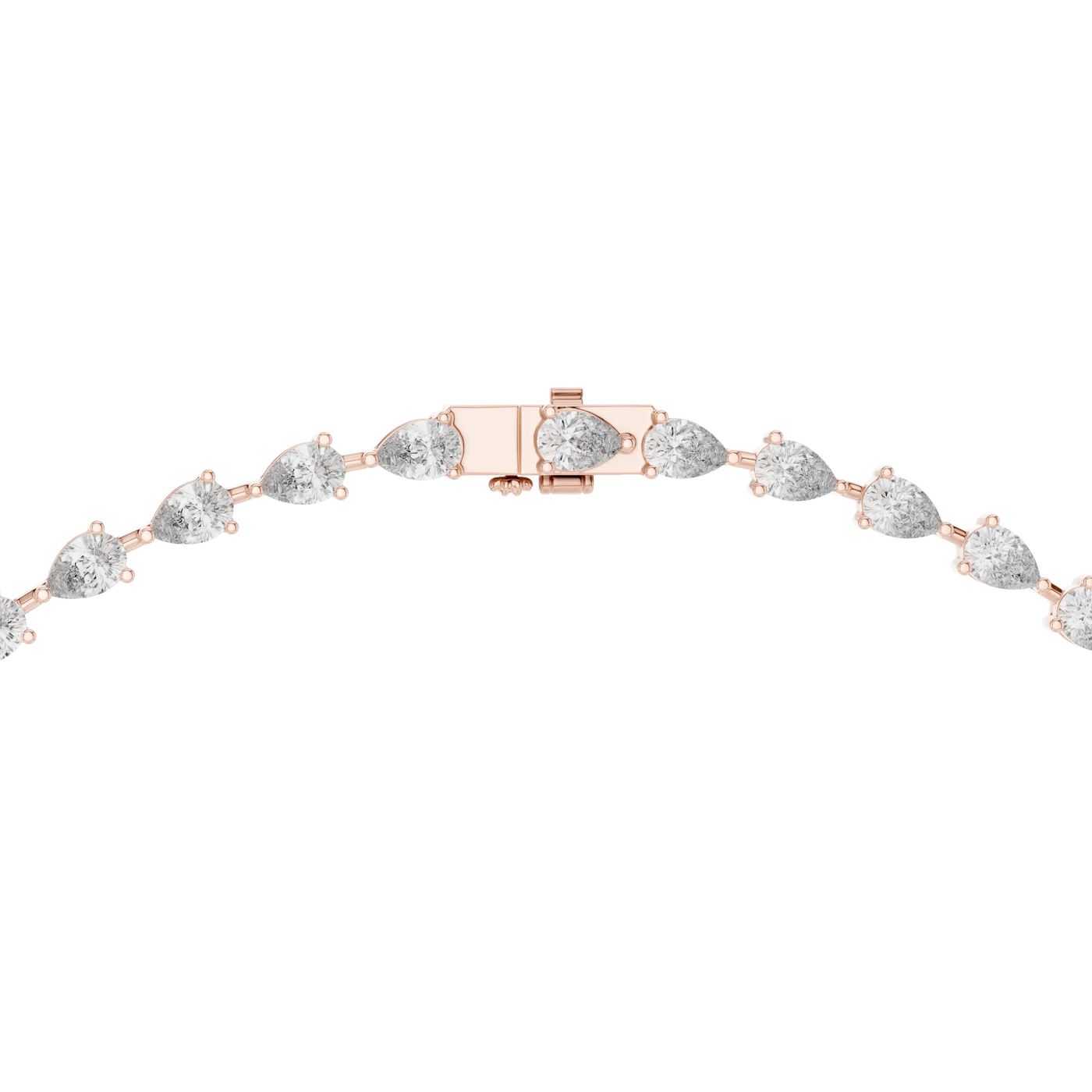 Front View: Pear Cut Diamond Tennis Bracelet with Prong Setting in 14k Rose Gold - Lab Grown - Driona Jewels
