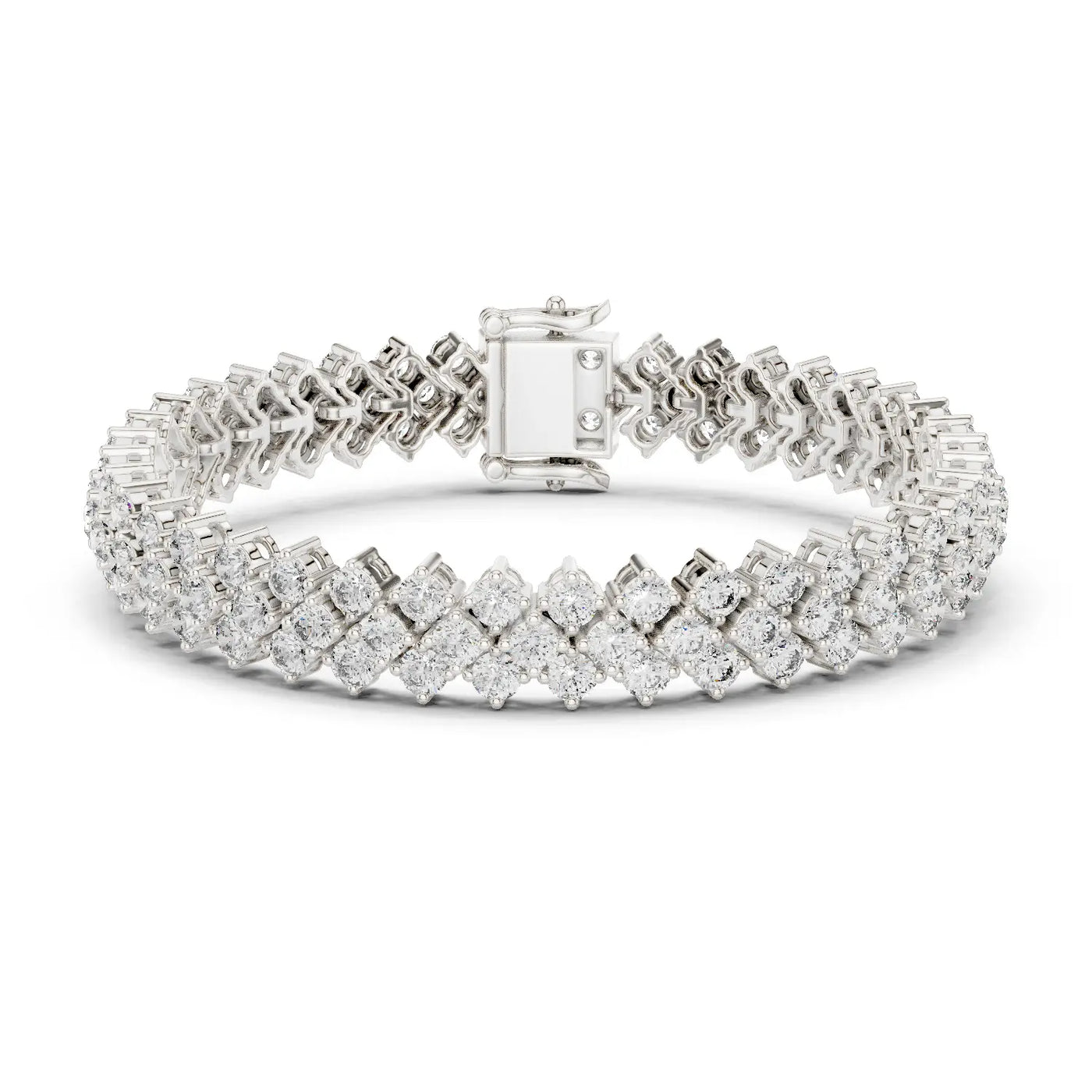 Front View: Princess Cut Diamond Tennis Bracelet with Prong Setting in 14k White Gold - Lab Grown - Driona Jewels