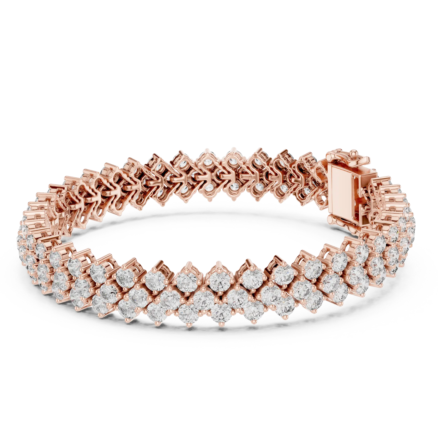 Flat Lay: Round Diamond Tennis Bracelet with Prong Setting in 14k Rose Gold - Lab Grown - Driona Jewels