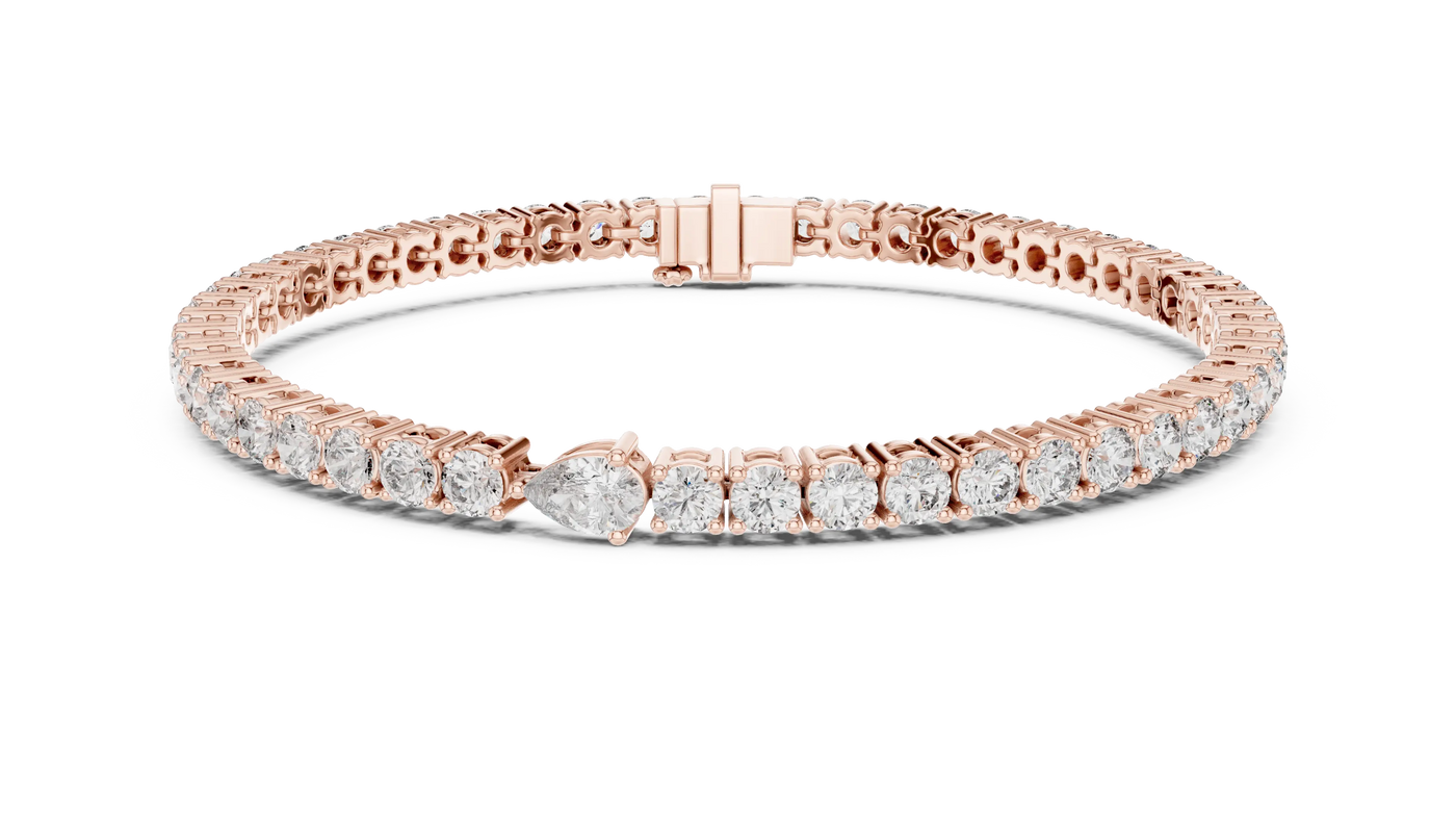 Front View: Round Diamond Tennis Bracelet with Prong Setting in 14k Rose Gold - Lab Grown - Driona Jewels