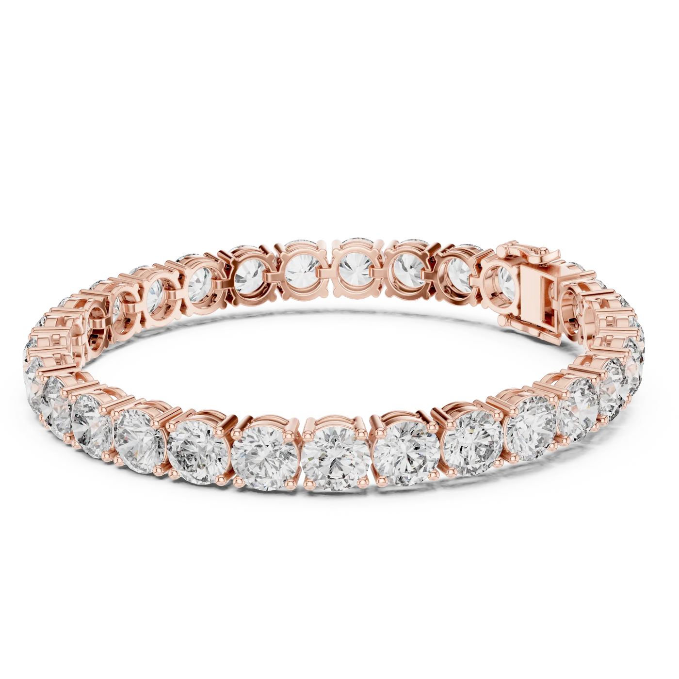 Top View: Round Diamond Tennis Bracelet with Prong Setting in 14k Rose Gold - Lab Grown - Driona Jewels