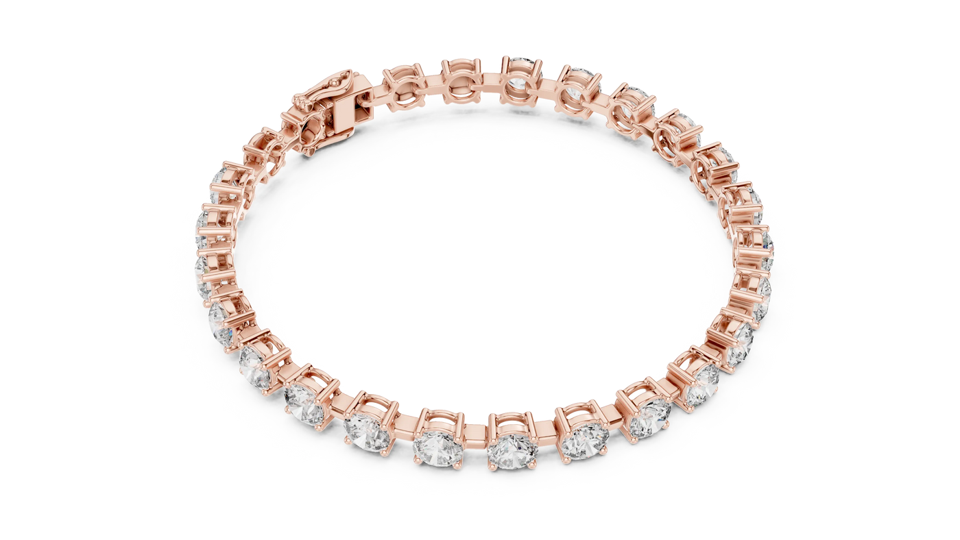 Top View: Round Diamond Tennis Bracelet with Prong Setting in 14k Rose Gold - Lab Grown - Driona Jewels
