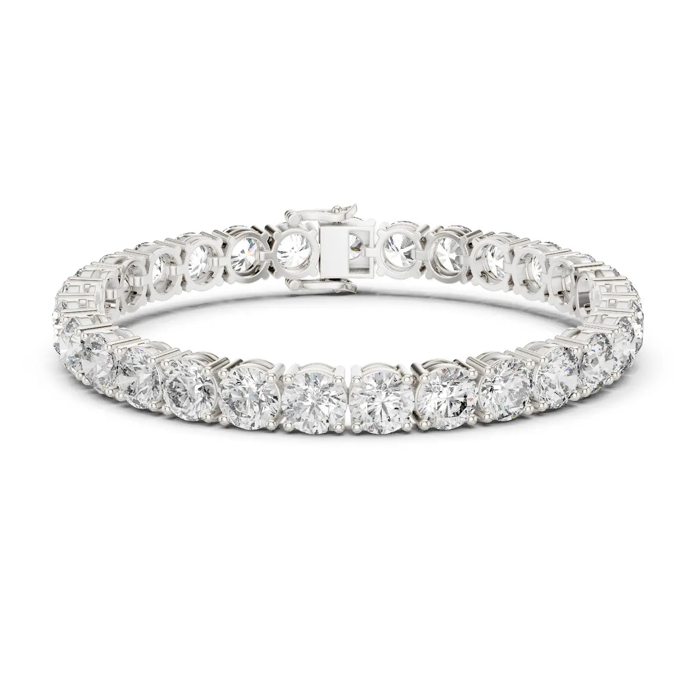 Front View: Round Diamond Tennis Bracelet with Prong Setting in 14k White Gold - Lab Grown - Driona Jewels