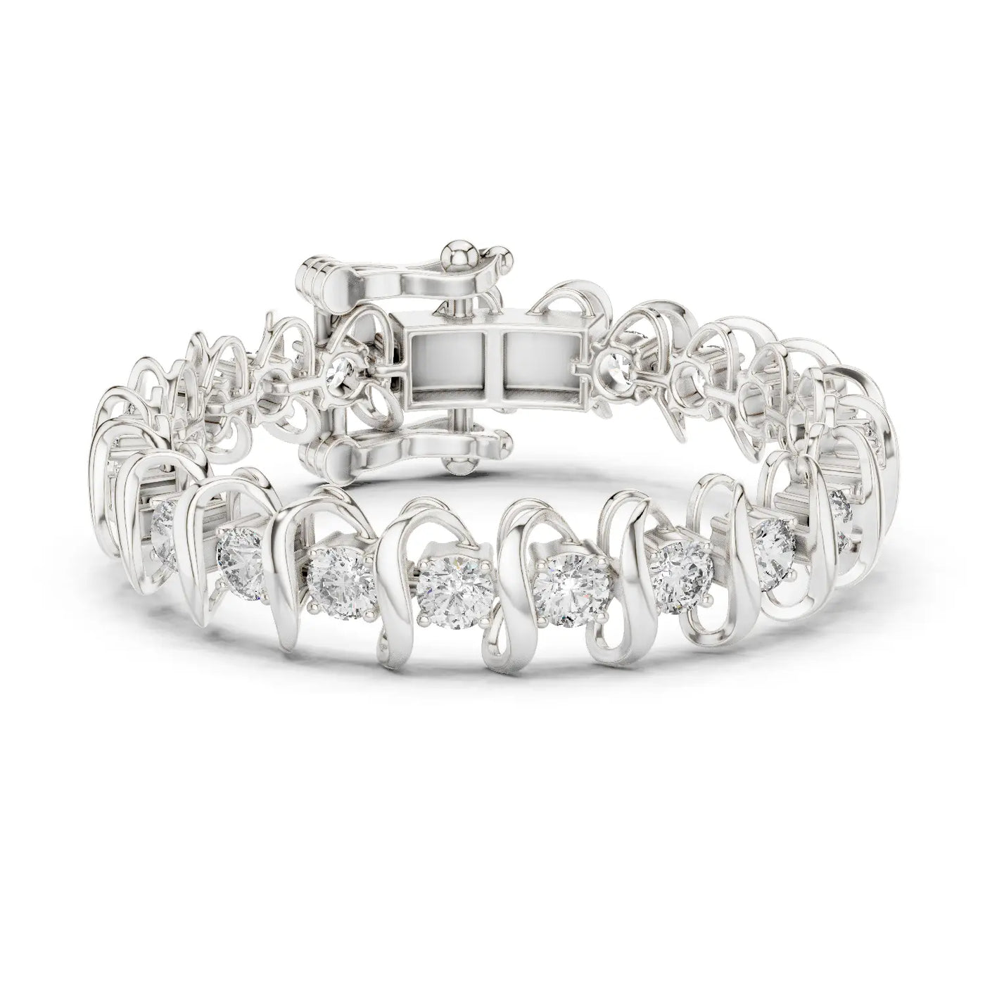 Front View: Round Diamond Tennis Bracelet with Prong Setting in 14k White Gold - Lab Grown - Driona Jewels