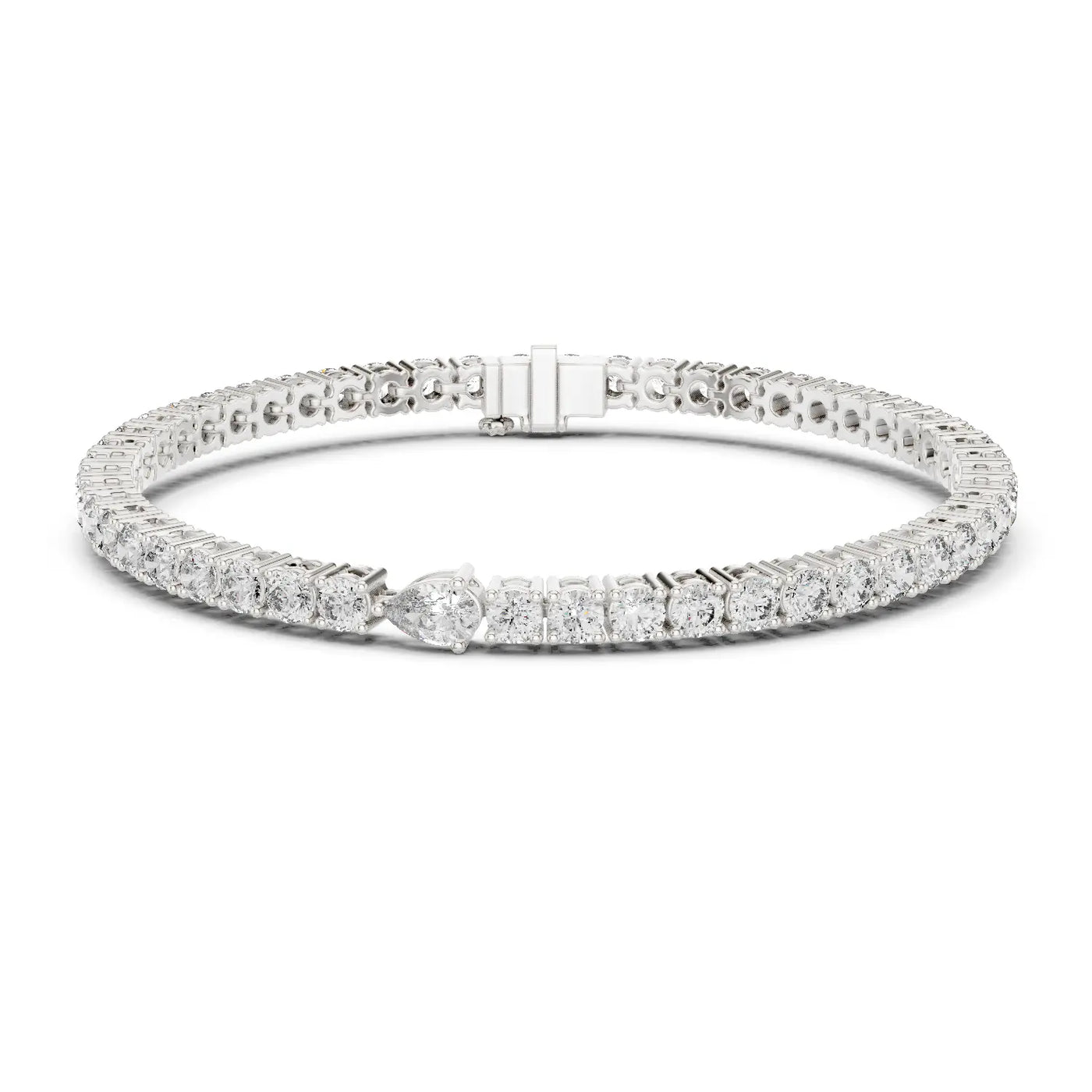 Front View: Round Diamond Tennis Bracelet with Prong Setting in 14k White Gold - Lab Grown - Driona Jewels