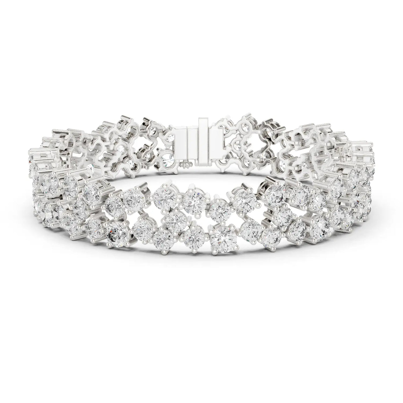 Front View: Round Diamond Tennis Bracelet with Prong Setting in 14k White Gold - Lab Grown - Driona Jewels