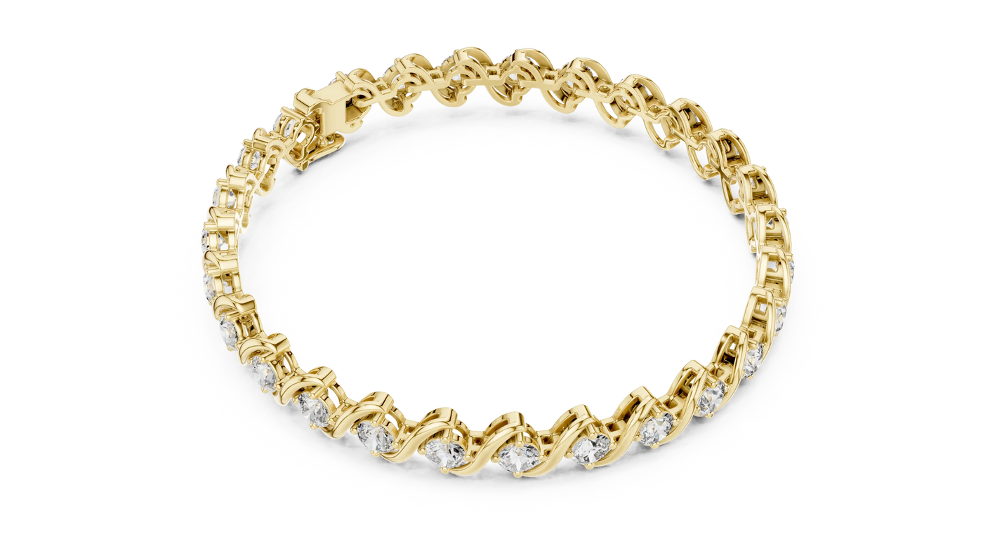 Flat Lay: Round Diamond Tennis Bracelet with Prong Setting in 14k Yellow Gold - Lab Grown - Driona Jewels