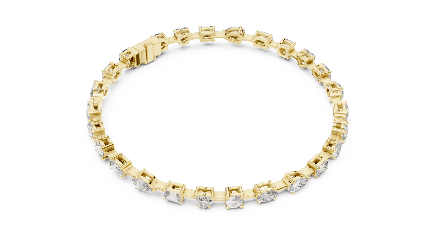 Flat Lay: Round Diamond Tennis Bracelet with Prong Setting in 14k Yellow Gold - Lab Grown - Driona Jewels