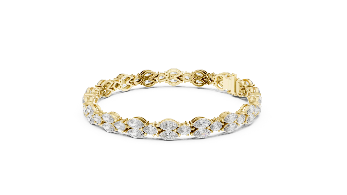 Flat Lay: Round Diamond Tennis Bracelet with Prong Setting in 14k Yellow Gold - Lab Grown - Driona Jewels