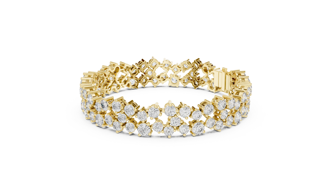 Flat Lay: Round Diamond Tennis Bracelet with Prong Setting in 14k Yellow Gold - Lab Grown - Driona Jewels