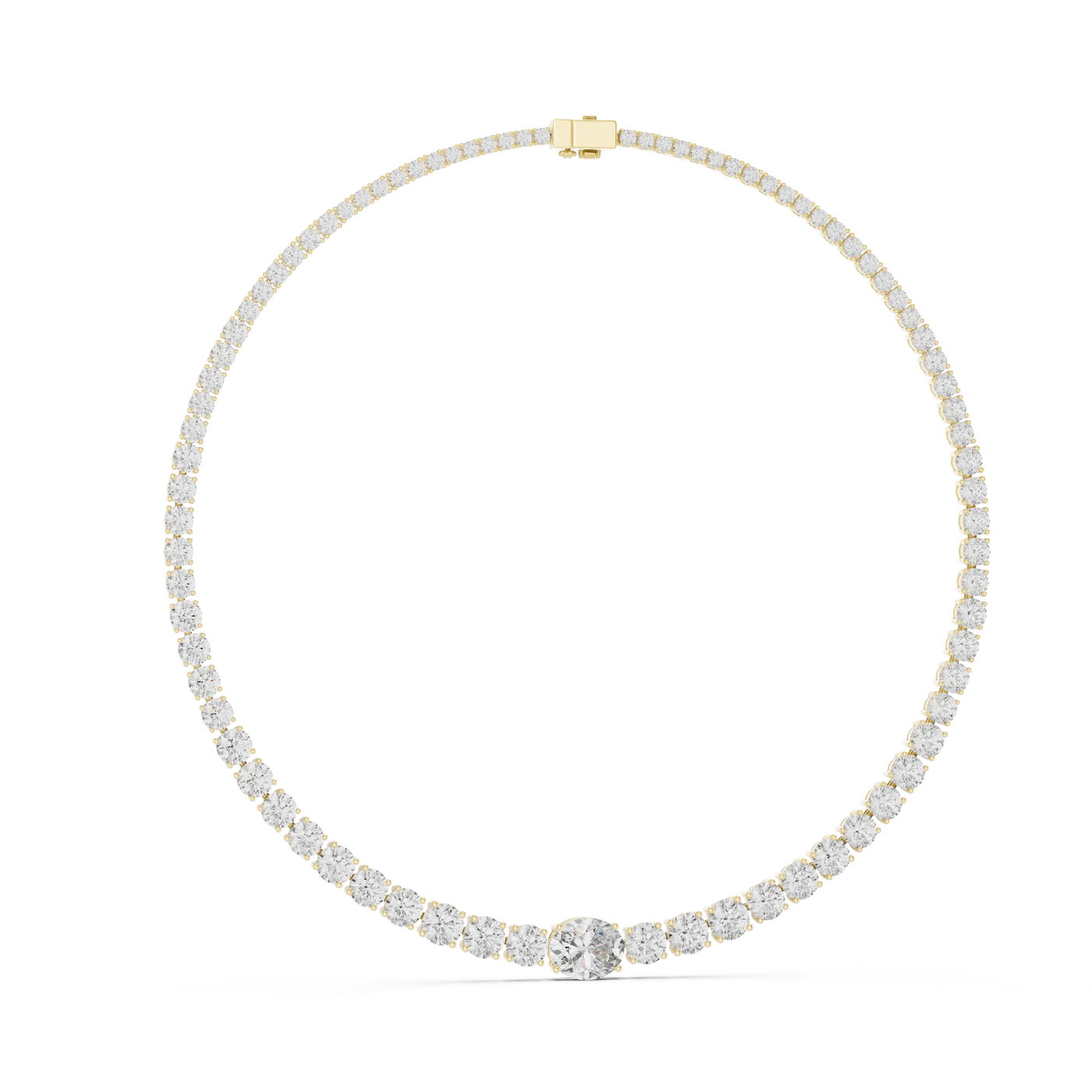 Front View: Round Diamond Tennis Necklace with Prong Setting in 14k Yellow Gold - Lab Grown - Driona Jewels