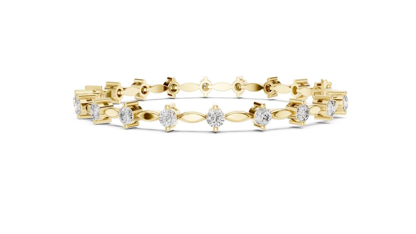 Front View: Round Diamond Tennis Bracelet with Prong Setting in 14k Yellow Gold - Lab Grown - Driona Jewels