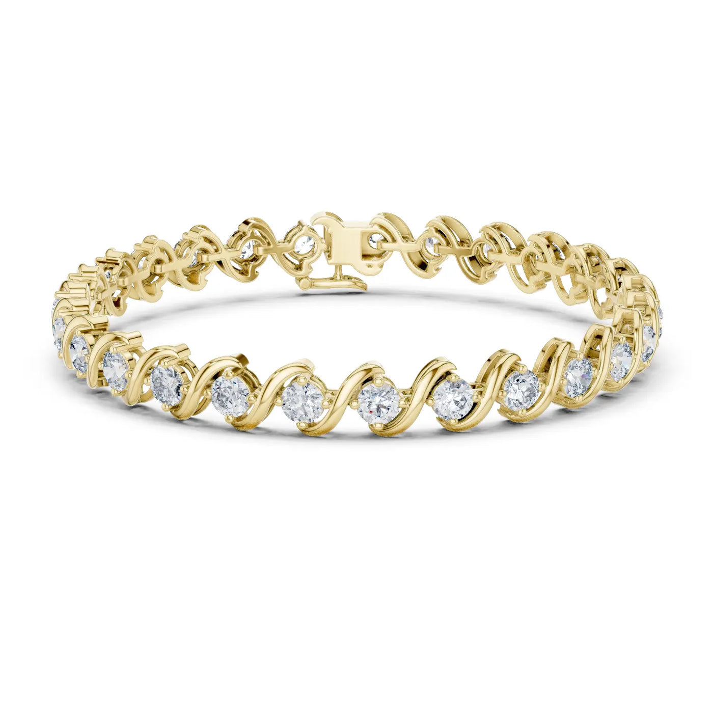 Front View: Round Diamond Tennis Bracelet with Prong Setting in 14k Yellow Gold - Lab Grown - Driona Jewels
