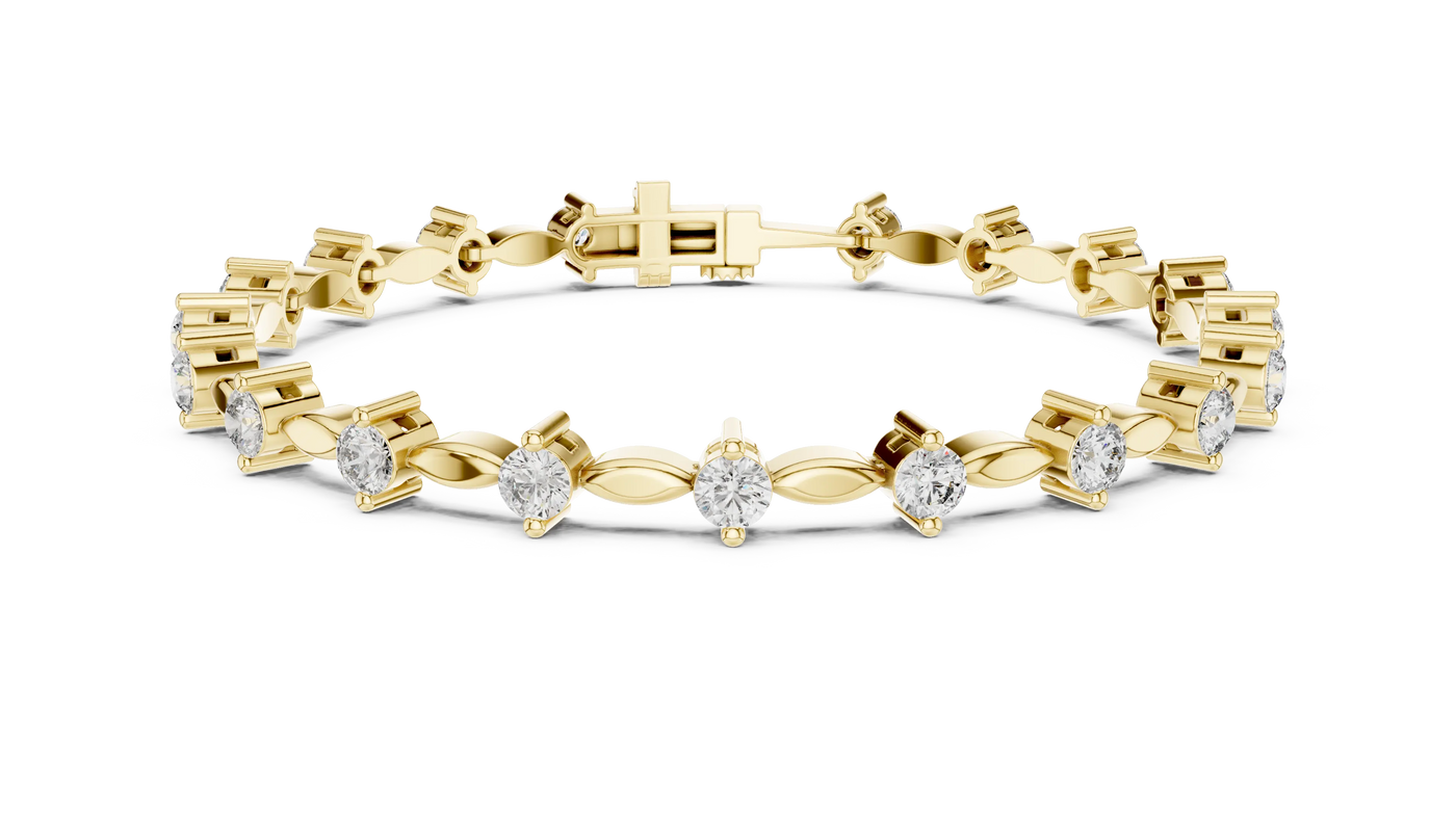 Front View: Round Diamond Tennis Bracelet with Prong Setting in 14k Yellow Gold - Lab Grown - Driona Jewels