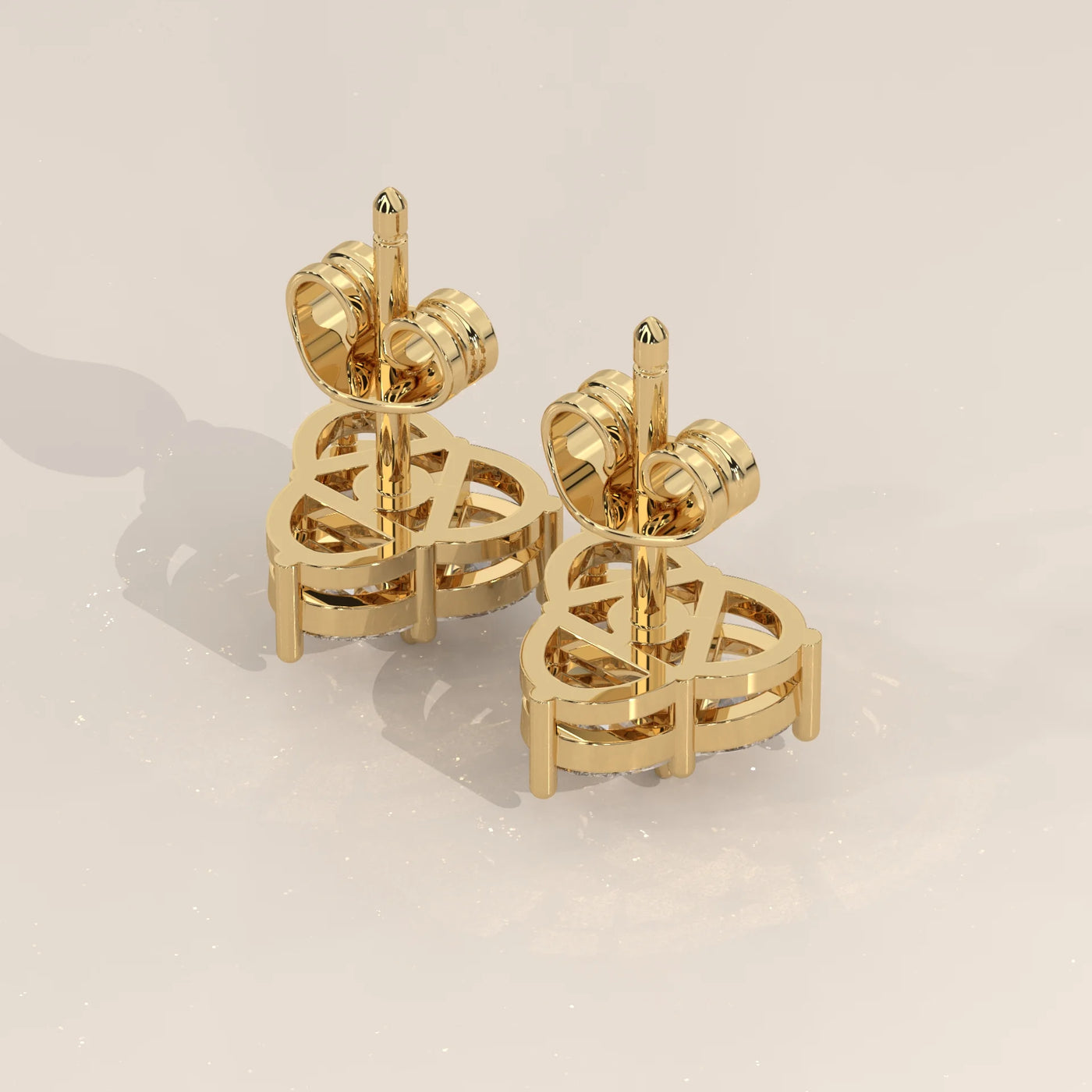 Side Profile: Round Diamond Stud Earrings with Three-Stone Setting in Yellow Gold – Lab Grown – Driona Jewels