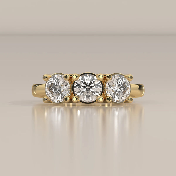 Side Profile: Round Diamond Ring with Three-Stone Setting in Yellow Gold – Lab Grown – Driona Jewels