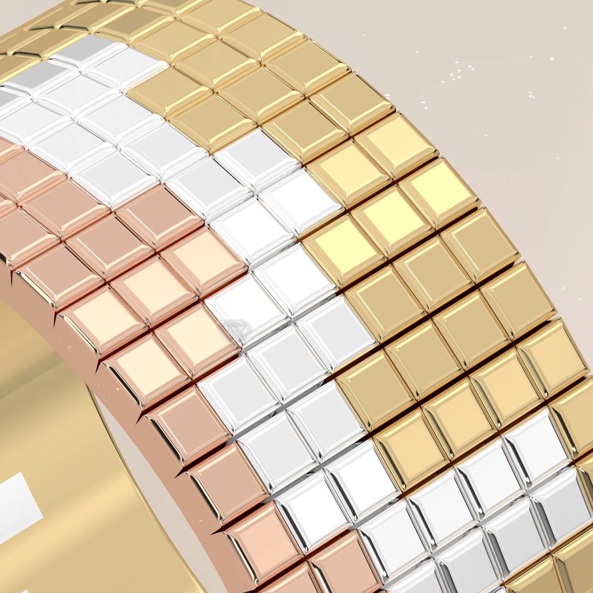 Three Tone Wide Band with Stepped Square Grid Pattern, shown on a plain background.