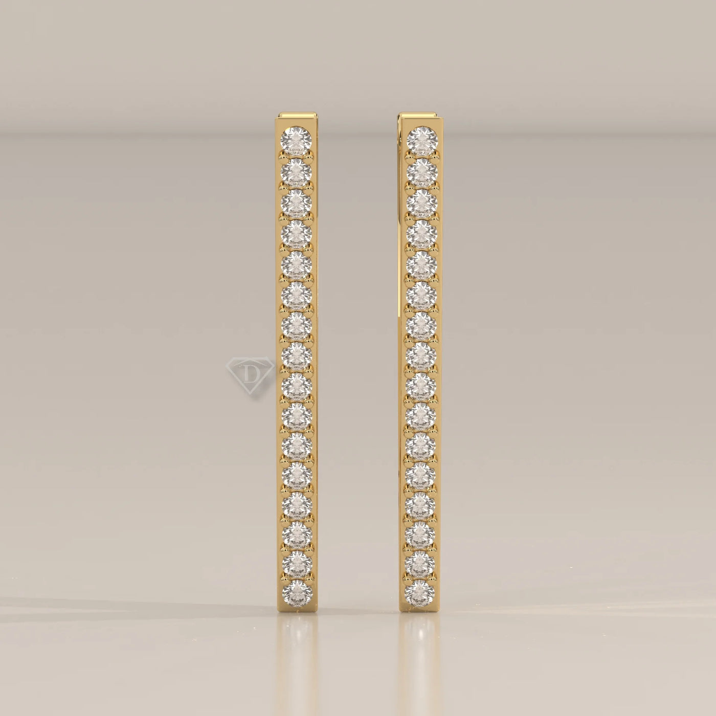 Front View: Round Diamond Hoop Earrings with Pavé Setting in Yellow Gold – Lab Grown – Driona Jewels