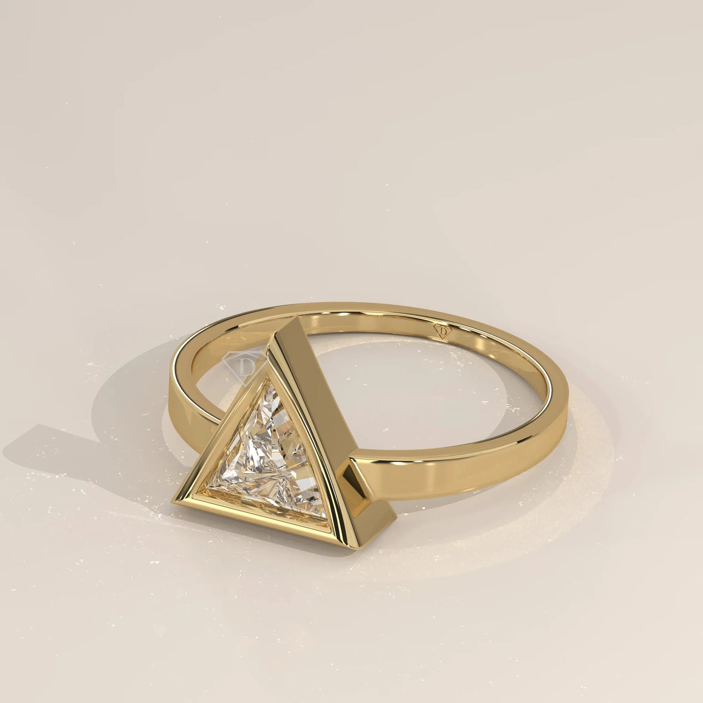 Side Profile: Trillion Diamond Ring with Prong Setting in Yellow Gold – Lab Grown – Driona Jewels