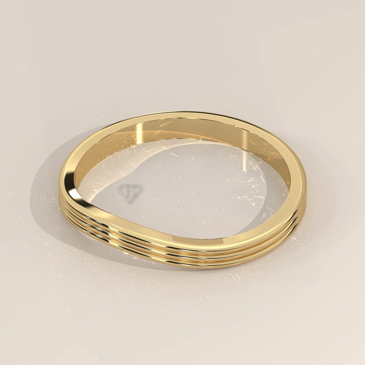 Triple Grooved Gold Band with a Soft Contour Curve, shown on a plain background.