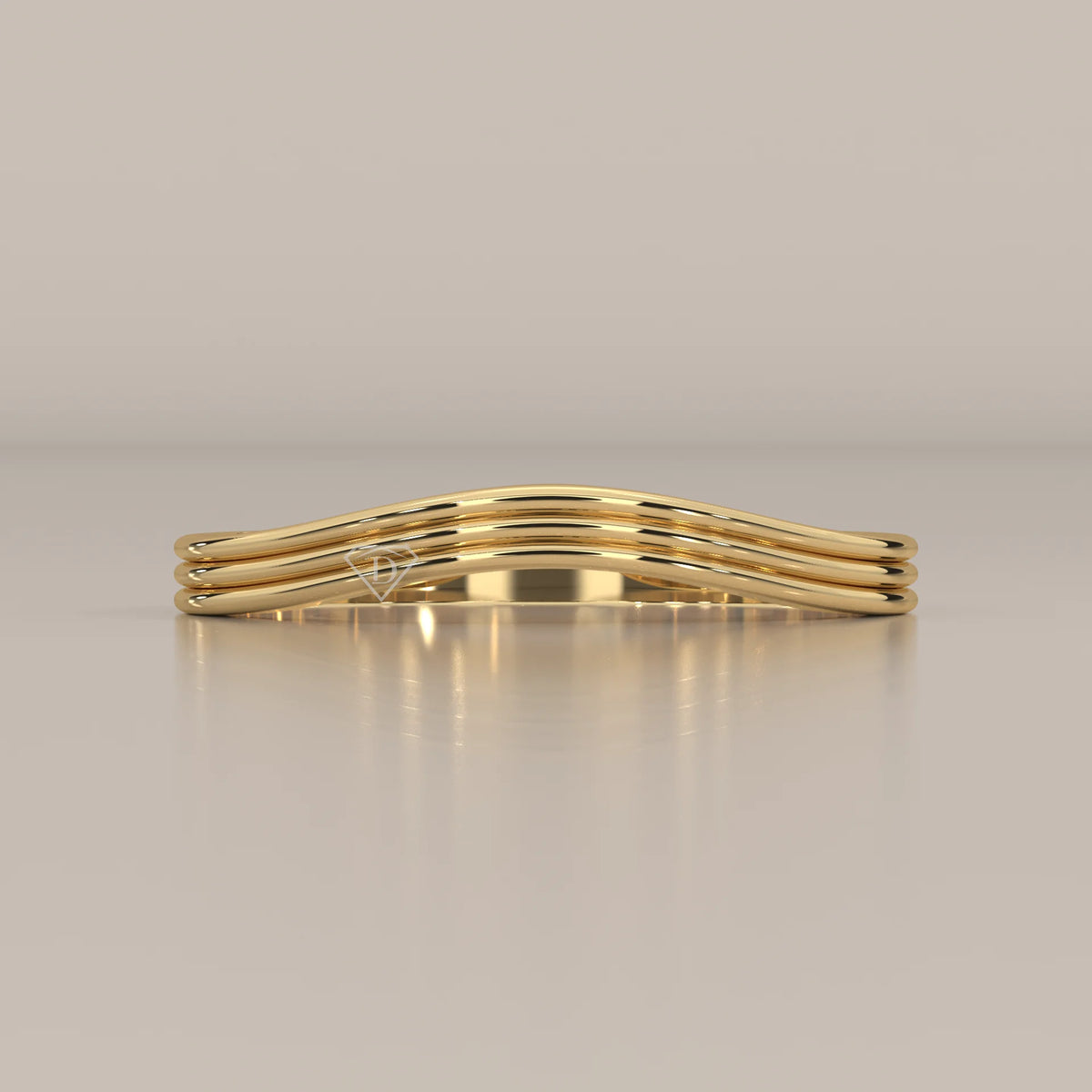 Triple Grooved Gold Band with a Soft Contour Curve, photographed head-on.