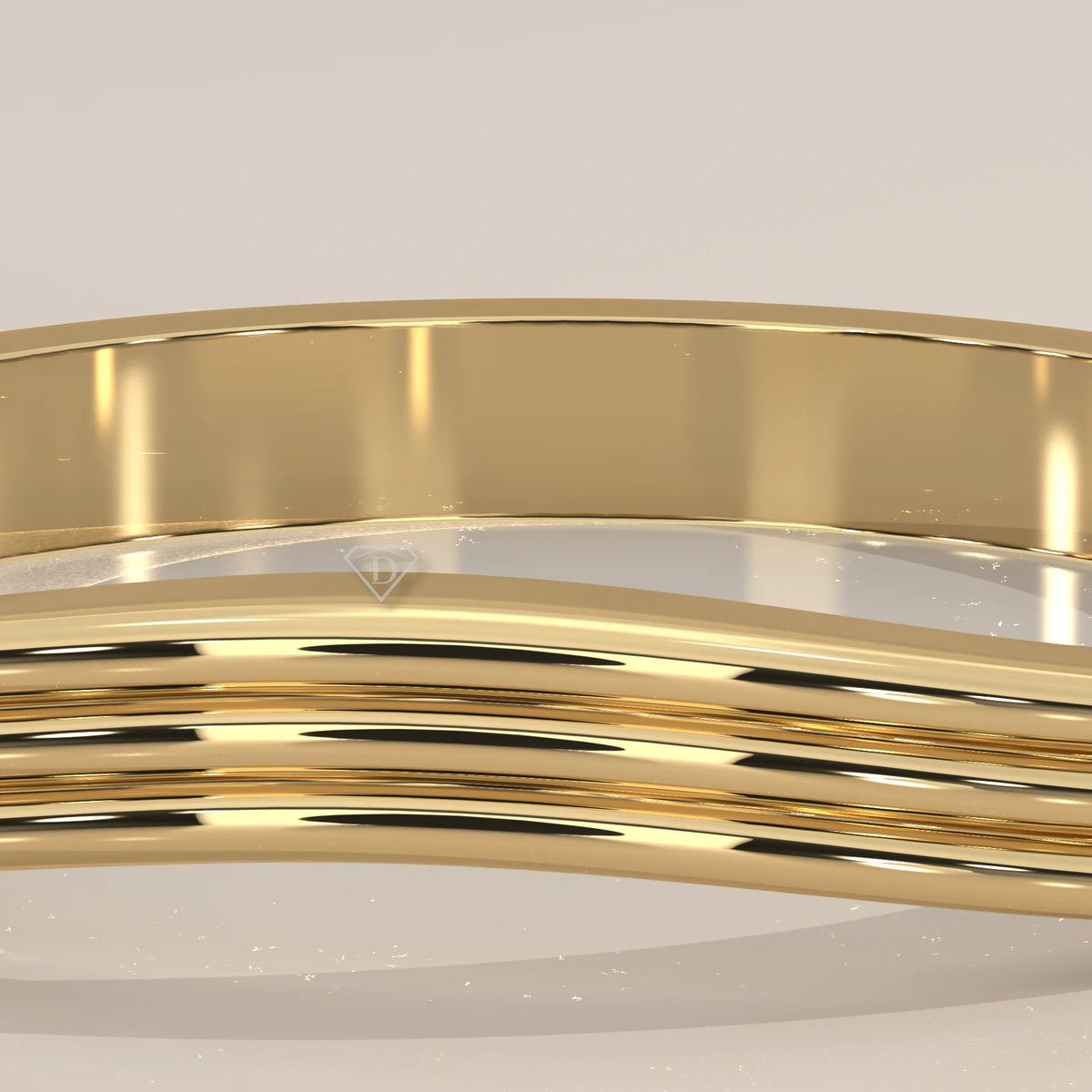 Triple Grooved Gold Band with a Soft Contour Curve, studio photograph on a plain background.