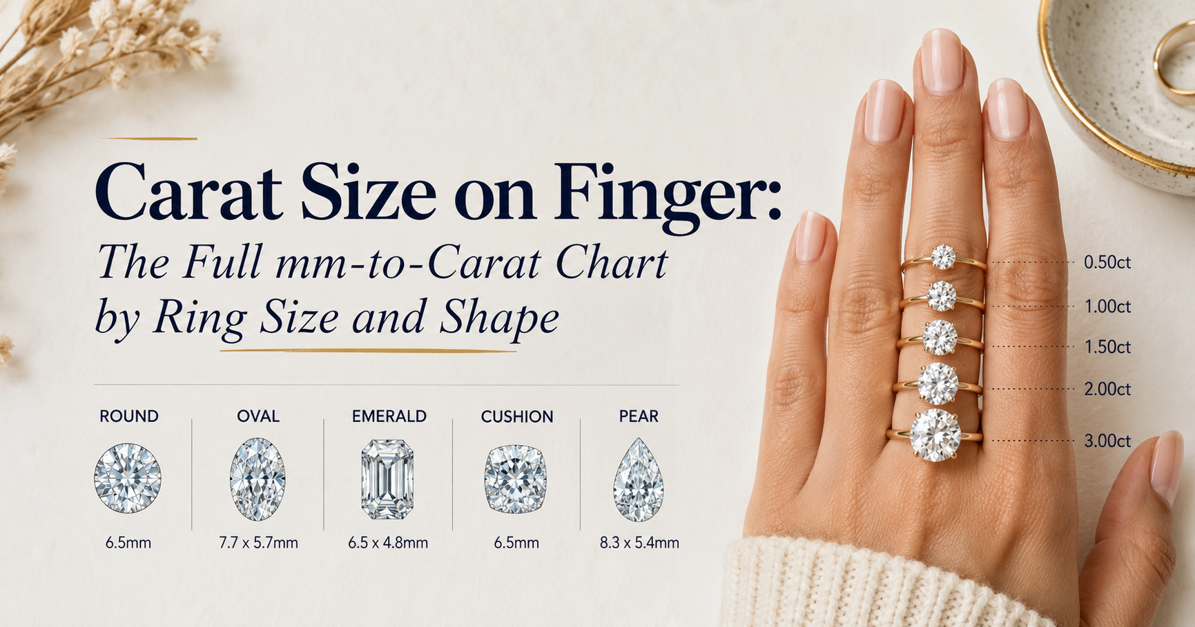 Carat Size on Finger: The Full mm-to-Carat Chart by Ring Size and Shape