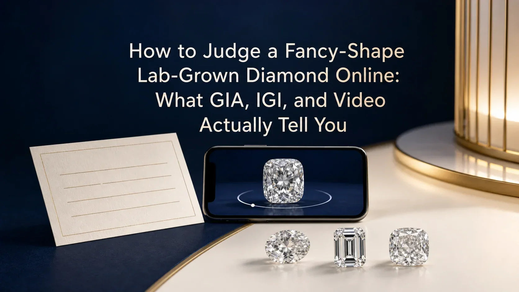 Diamond grading report and phone video used together to judge fancy-shape lab-grown diamonds online