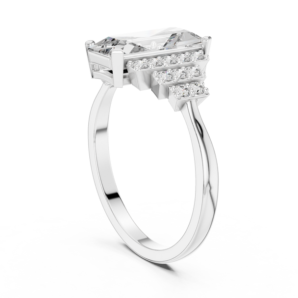 Emerald Cut Engagement Ring Diamond Accent Statement Ring Custom Bridal Jewelry Secure Prong Setting