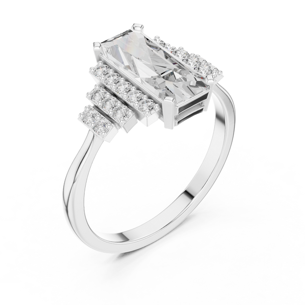 Emerald Cut Engagement Ring Diamond Accent Statement Ring Custom Bridal Jewelry Secure Prong Setting