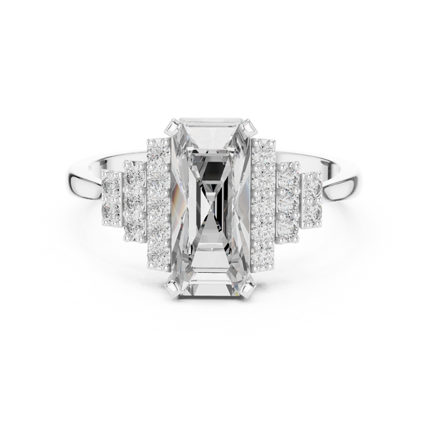 Emerald Cut Engagement Ring Diamond Accent Statement Ring Custom Bridal Jewelry Secure Prong Setting