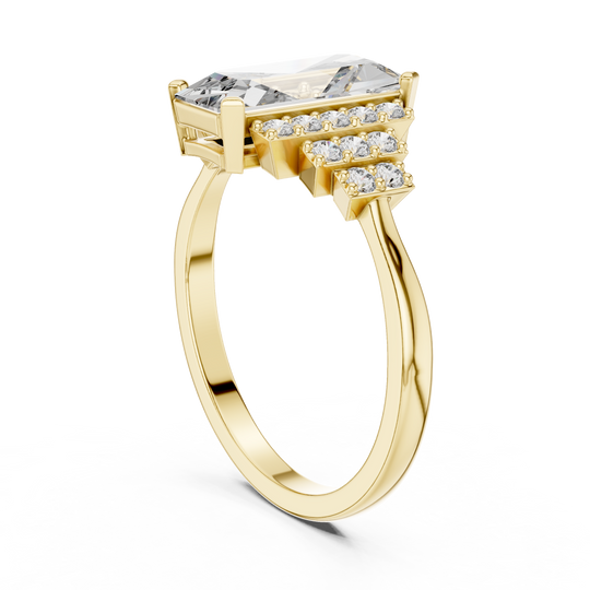 Emerald Cut Engagement Ring Diamond Accent Statement Ring Custom Bridal Jewelry Secure Prong Setting