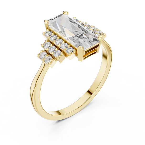 Emerald Cut Engagement Ring Diamond Accent Statement Ring Custom Bridal Jewelry Secure Prong Setting