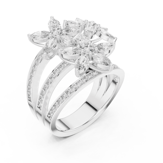 Driona Jewels Art Nouveau Marquise Cut Floral Diamond Engagement Ring