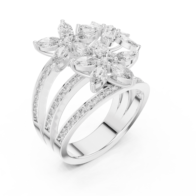 Driona Jewels Art Nouveau Marquise Cut Floral Diamond Engagement Ring